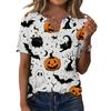 Damen Halloween Print V-Ausschnitt Kurzarm Knopfleiste T-Shirt
