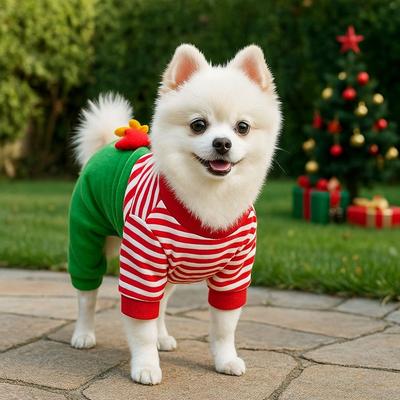 Striped Dog Christmas Clothing Warm Comfortable Dog Four Legged Clothes Elk Pocket Breathable Pet Dress Up Costume