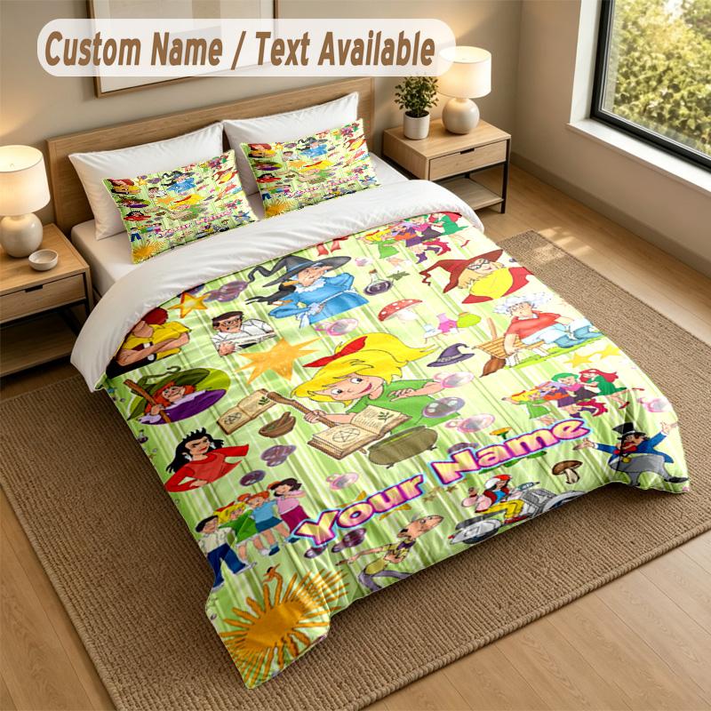 Juego de Ropa de Cama Personalizada con Nombre 3 Piezas, Bibi Blocksberg 1 Funda Nórdica 2 Fundas de Almohada Ropa de Cama Suave Para Regalo