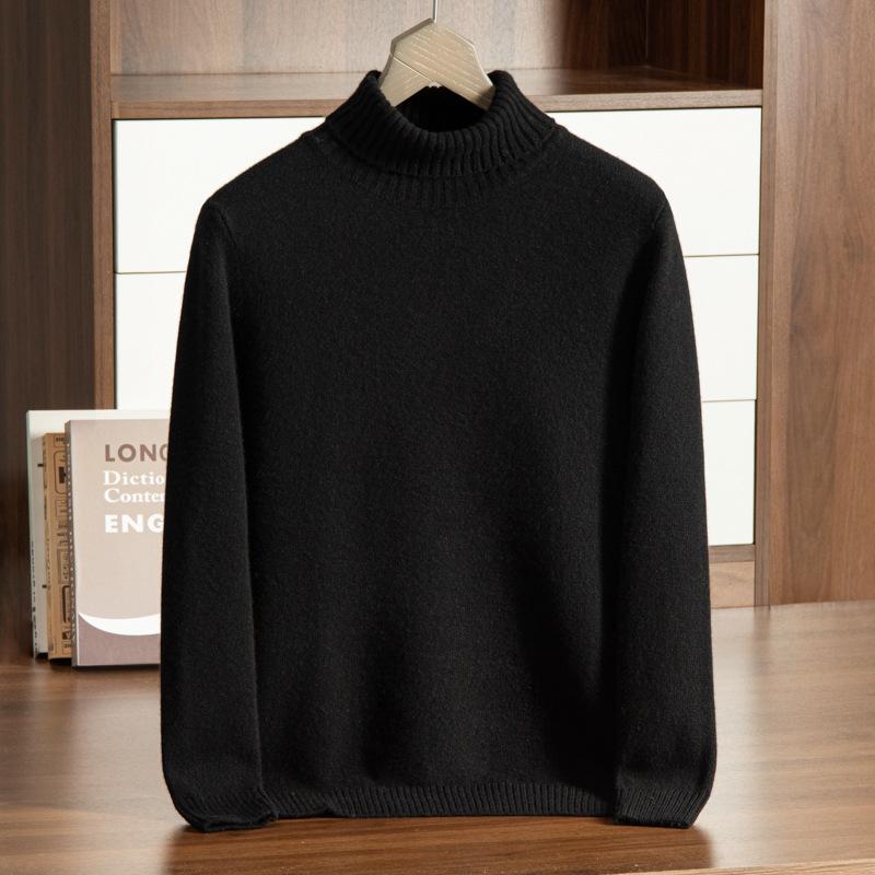 turtleneck cashmere sweater new seven-needle thickened sweater loose solid color wool knitting 3XL чёрный
