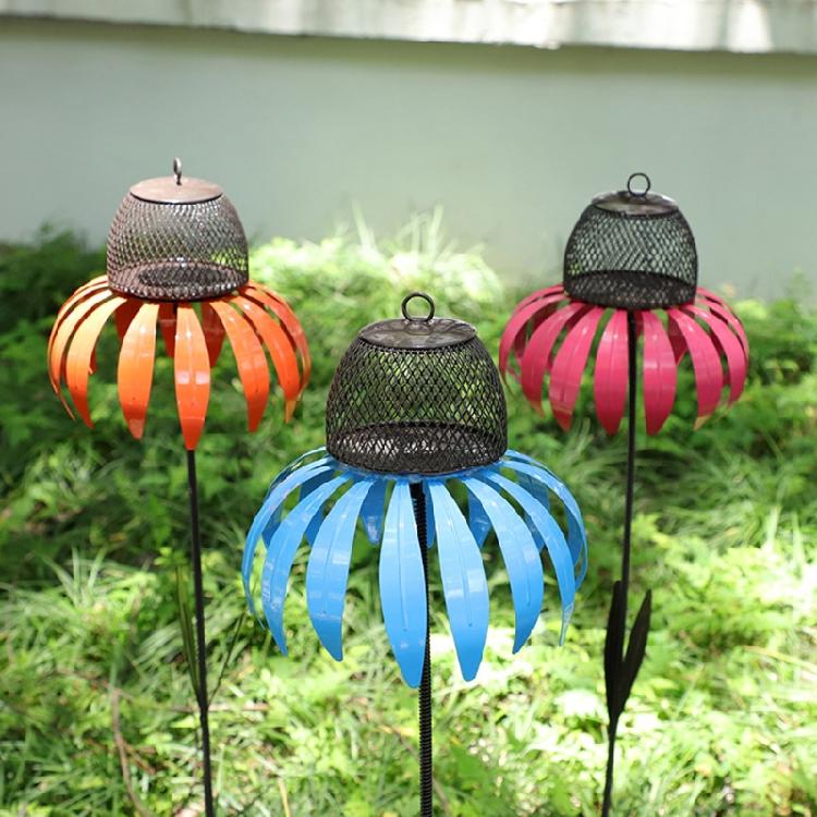 Wild Bird Feeder Anti-Rust Coneflower Outdoor Metal Bird Feeders with Stand