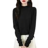 Women's Fashion Flat-Knit Half-Turtleneck Pullover Sweater Solid Color Long-Sleeve Top