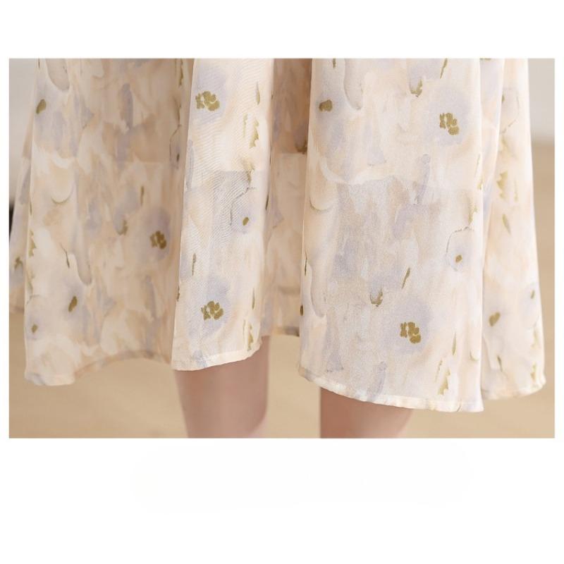 French Style Floral Dress Women Summer Long V Neck Slim Fit Elegant Tea Dress Flowy Long Dress