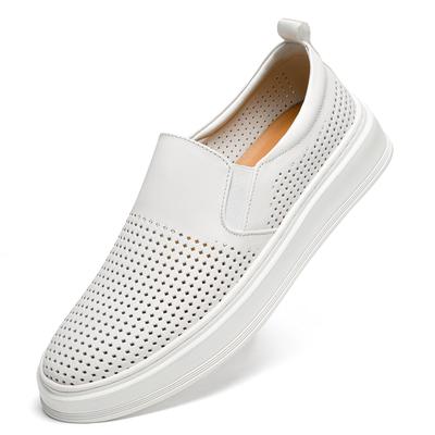 Summer Men Shoes Hiking Footwear Male Breathable Genuine Leather Punching Simple Loafers Comfty Casual Slip-ons Man Walking Shoe