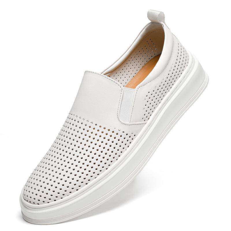Fashion Male Breathable Genuine Leather Punching Simple Loafers Comfty Casual Slip-ons Man Walking Shoe Summer Men Shoes Hiking Footwear