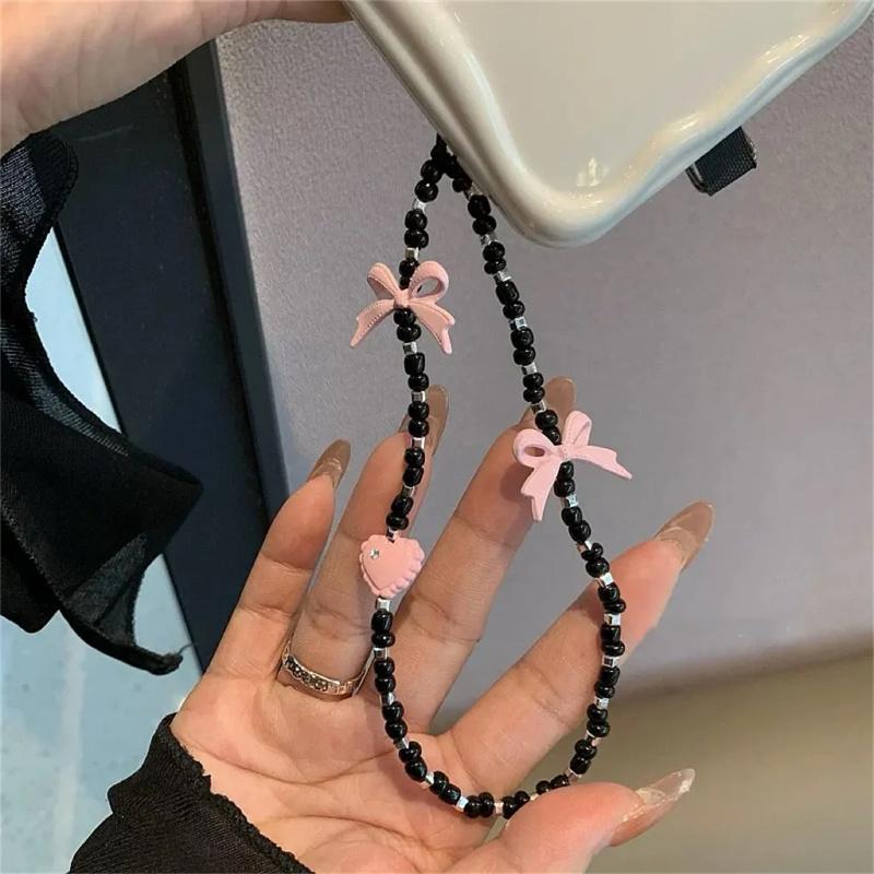 Y2k Cute Bowknot Love Heart Phone Lanyard Simplicity Short Phone Strap Style Phone Earphones Camera Chain Lanyard Accessories