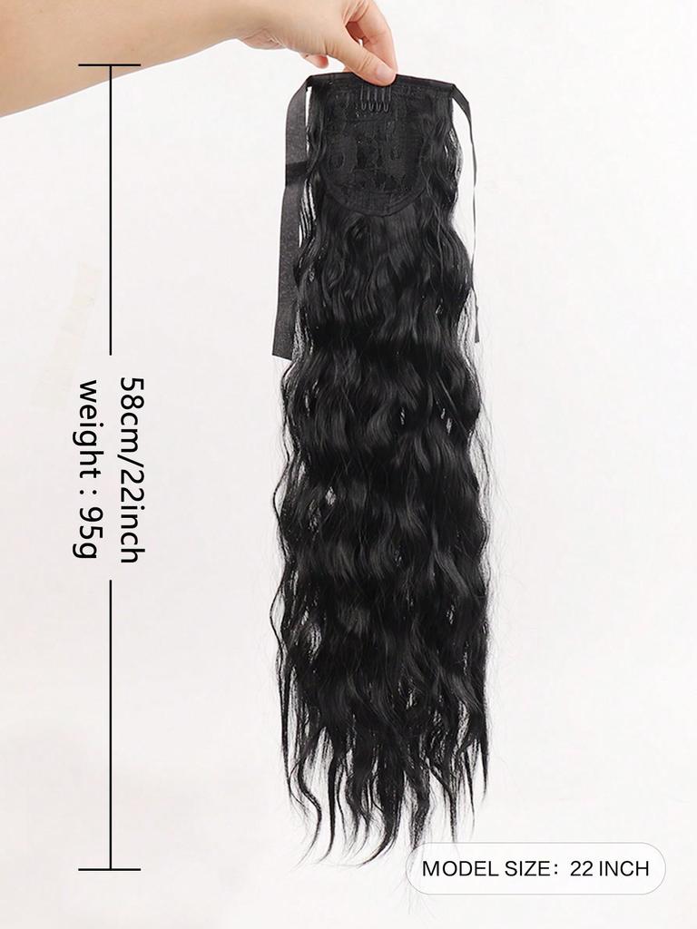 Synthetic Lace-up Long Corn Wavy Ponytail Extension Heat Resistant Wavy Wrap Around Ponytail Black Hairpiece For Women