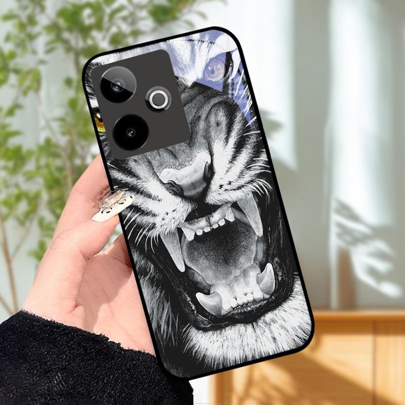 Für Realme GT7 5G Hülle Luxus Malerei Cover Gehärtetes Glas Handyhülle Für Realme GT 7 Fundas Harte PC Stoßfeste Schale Bumper