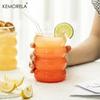 1/4PCS 16OZ Creative Glass Cup Straw Heat-Resistant Wave Cup Beer Juice Ice Coffee Cups Cocktail Fruit Glass Drinkware