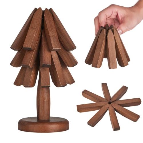 3-Piece Trivet and Bamboo Tripod Mat Set - For Hot Dishes, Frying Pans, and Teapots, Beautiful and Functional Tree-Shaped Design