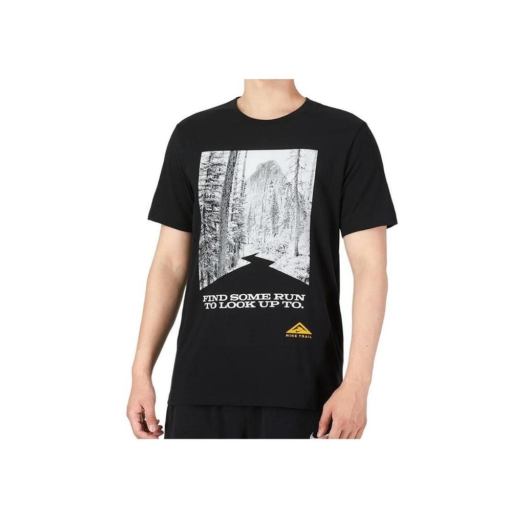 Nike Landscape Letter Print Crew Neck Straight Short Sleeve T-Shirt Men Tops Black DM5434-010