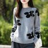 Women's 100% Pure Wool Color Block Jacquard Knit Sweater - Round Neck, Loose Fit, Thick for Autumn/Winter