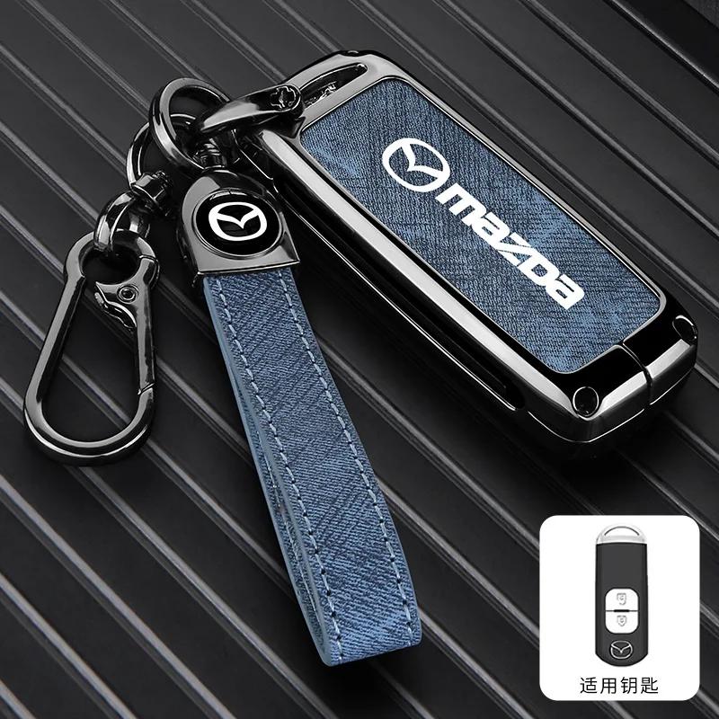 2025 Hot Vintage Wash Water Denim Car Key Case Cover For Mazda 2 3 5 6 Axela Atenza Demio CX-3 CX5 CX-7 CX-9 MX-5  2015-2019 Acc