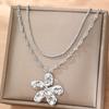 Stainless Steel Hammer Texture Flower Pendant Necklaces for Women Ladies Double Layer Stacking Petal Necklaces Jewelry Wholesale