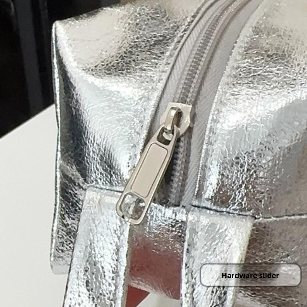 New Shiny Makeup Bag Handheld Multi-Purpose Cosmetic Bag Large Capacity Solid Color Pencil Case Travel