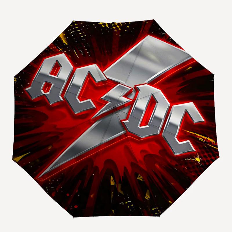 

1PC AC/DC, Rock Music Automatic Folding Umbrella - Compact 8-Rib Design, Durable Plastic & Iron, Daily Use F010644