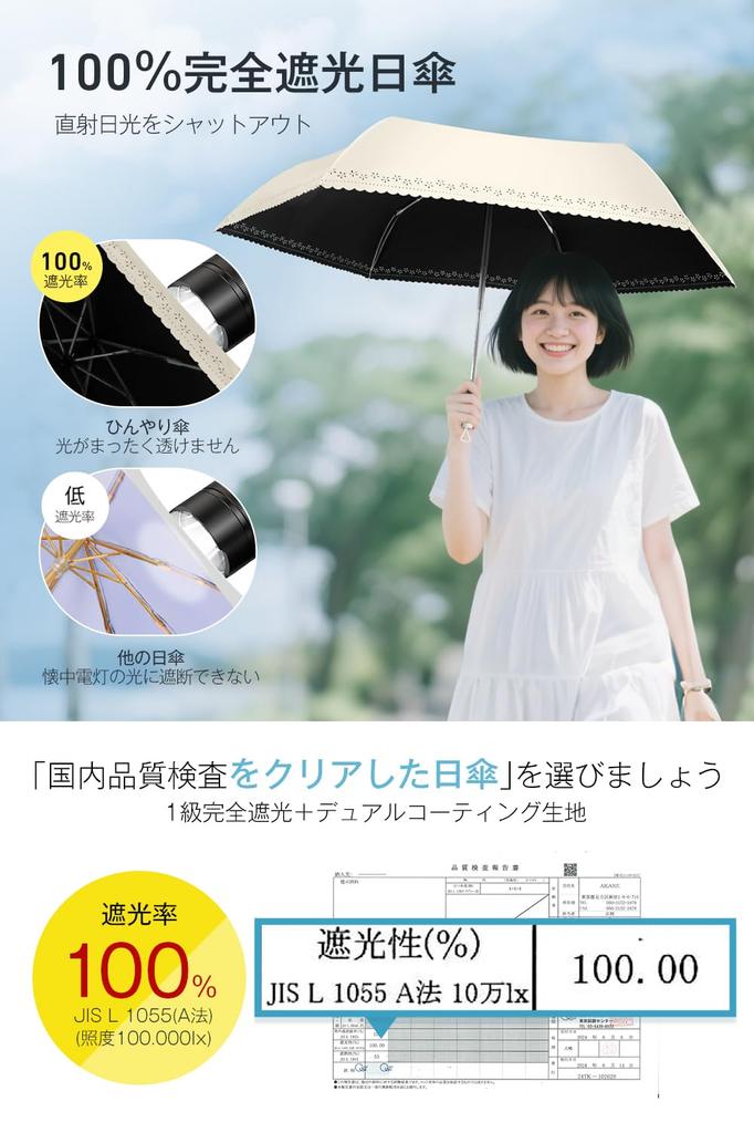 JIS Certified UV Protection Complete Folding Parasol with UV and Heat Protects Against Heatstroke and Automatic Windproof and Portable for All Weather