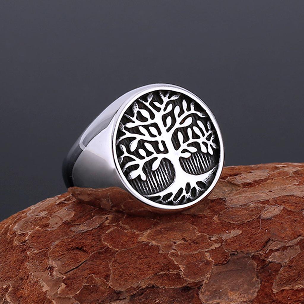 Stainless Steel Tree of Life Yggdrasil Ring Men's Handmade Biker Jewelry Gift Fashion Simple Finger Ring for Party Club