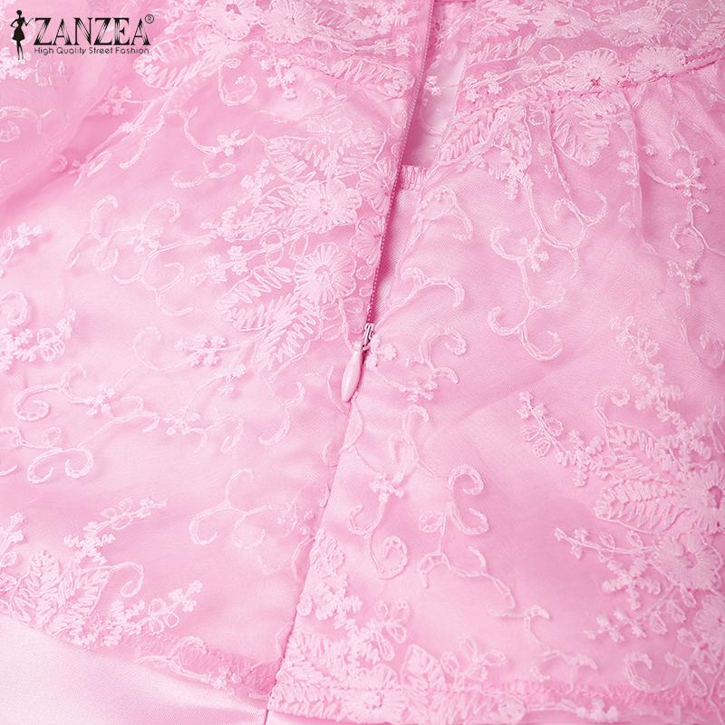 ZANZEA Women Summer Embroidery Lace Patchwork Casual Sheath Dress