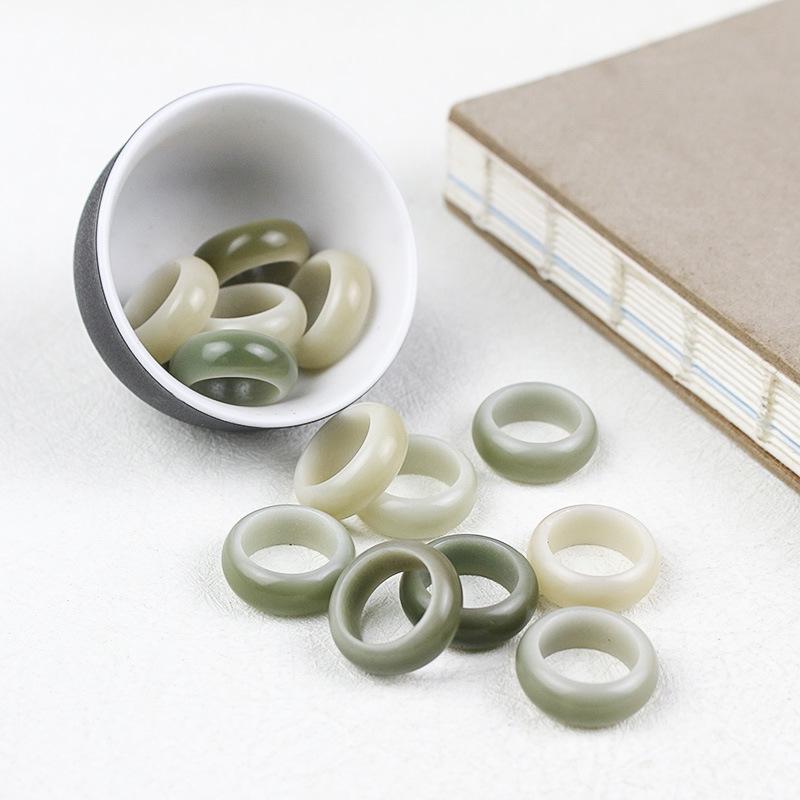 Natural White Jade Bodhi Root and Seed Bracelet with Floating Green Ring Beads - Buddhist Wenwan DIY Accessory.