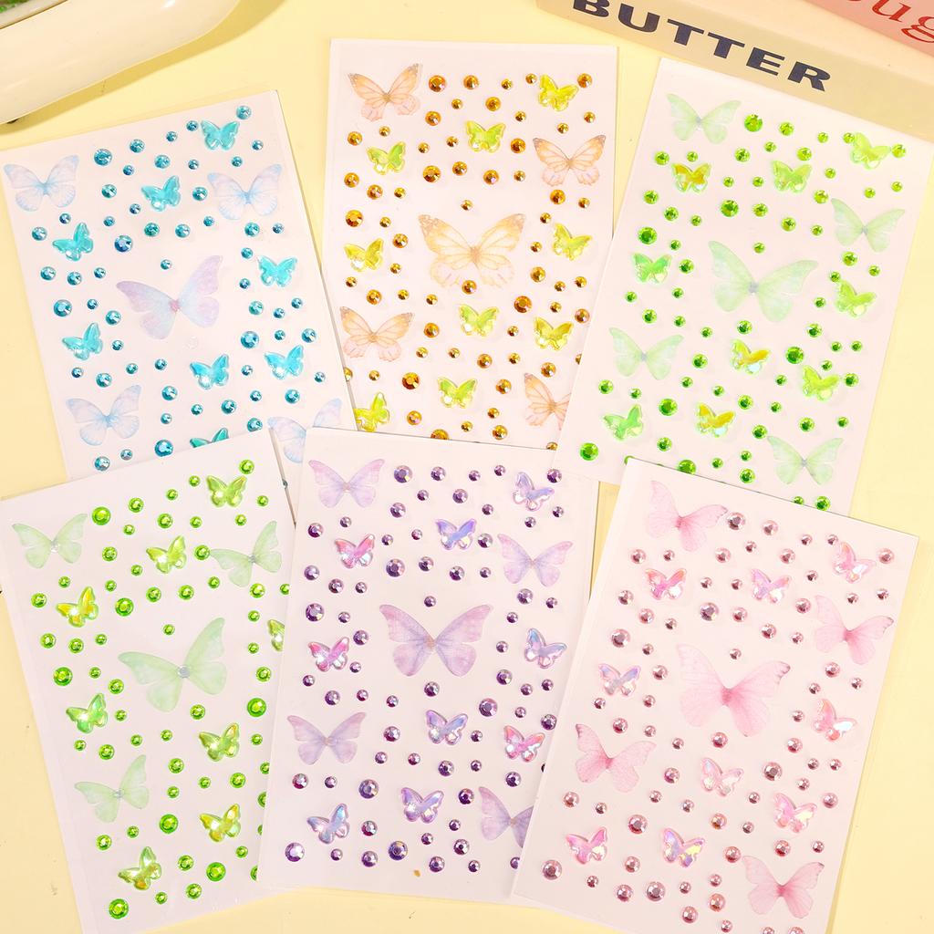 Butterfly Crystal Diamond Sticker Self Adhesive DIY Facial Temporary Tattoos Stickers for Stage Daily Makeup Decorate Supplies