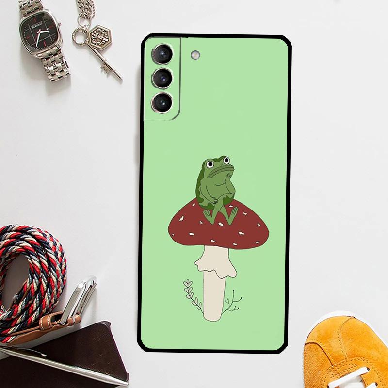 Mint Green The Frog Mushroom Case For Samsung Galaxy S25 Ultra S20 S21 S22 S23 Plus S24 Ultra S9 S10 S25 FE Cover Coque