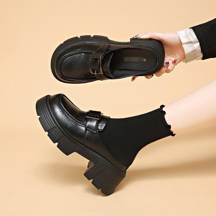 Pantofi de casă retro cu platformă înaltă, papuci la modă de primăvară cu toc gros și cataramă, papuci mocasini stil britanic