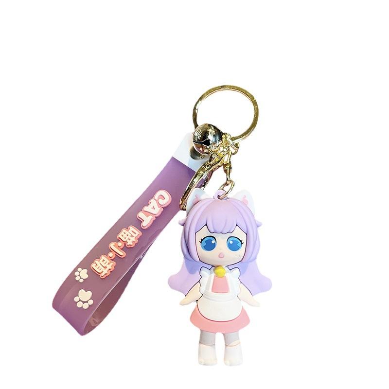 Cartoon Girl Keychain Creative Cat Cute Fun Bag Pendant Trinket Exquisite Cute Car Keychain