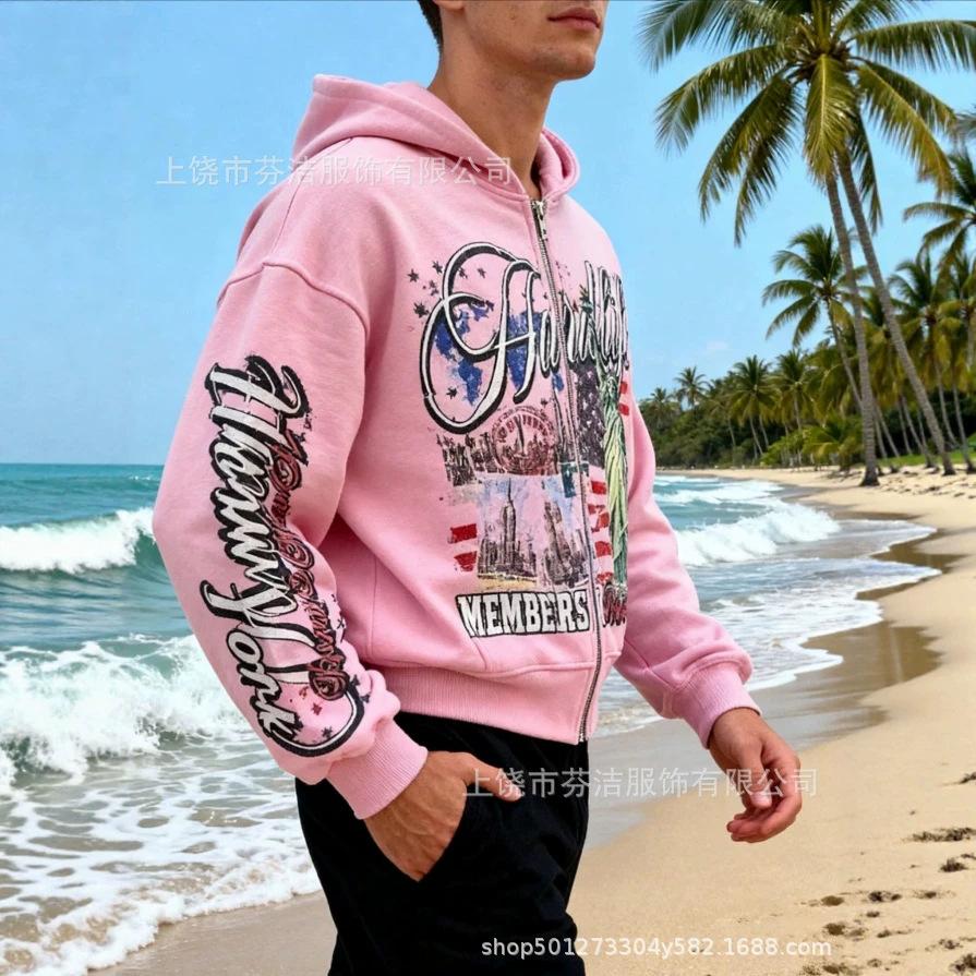 American retro free Muse 3D printed zipper hooded sweater, men's and women's high street graffiti cardigan Y2K trendy clothes