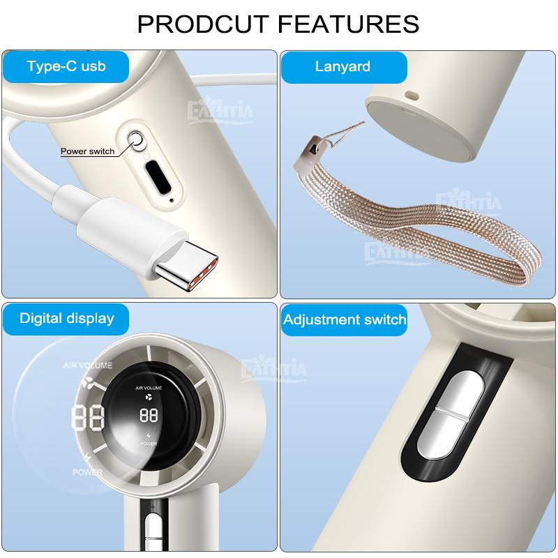 2024 Mais Novo Ventilador de Mão Portátil para Exterior Potente 100-alta velocidade Visor LED Ventilador de Mão Recarregável Bateria 3000mAh Ventilador Pessoal