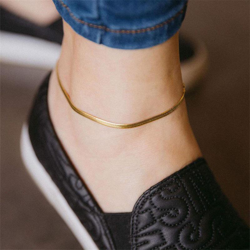 14K Gold-Plated Stainless Steel Snake Chain Anklets for Men & Women
