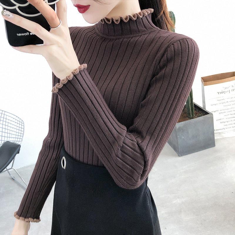 Herbst/Winter Dicke Strickwaren Damen Rollkragenpullover Kurz Slim Gestrickter Pullover