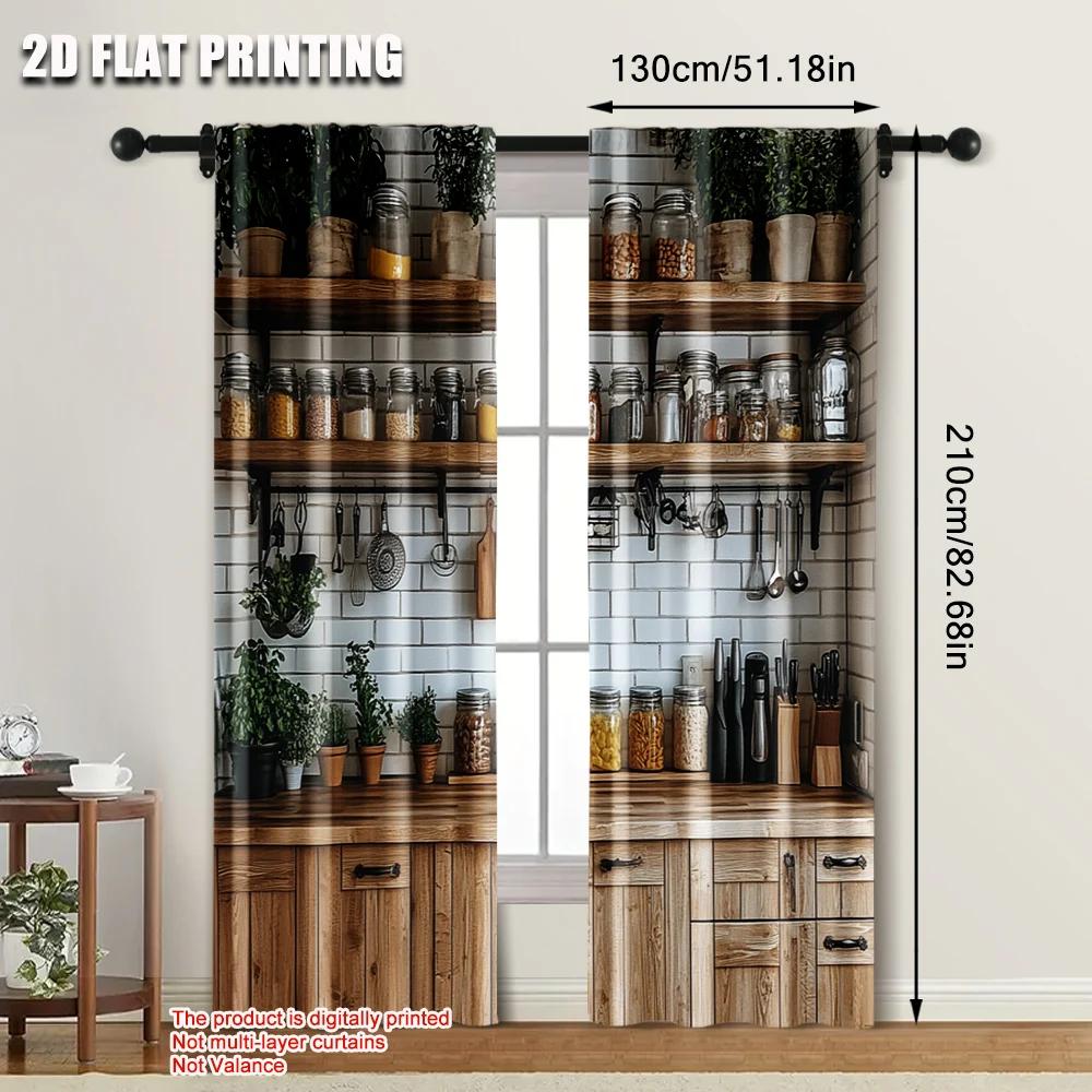 2pcs   Plane Printing Pattern Curtains Rustic Farmhouse Kitchen Versatile Durable Polyester (without Rod) Home Decor Use for