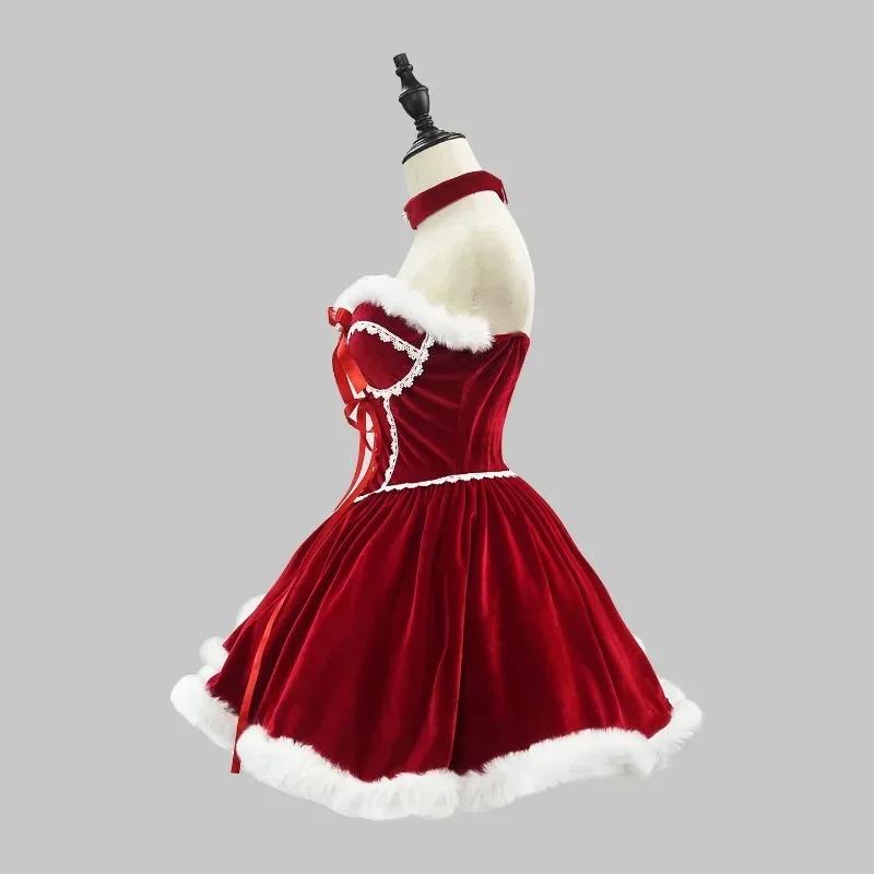 New Year Red Dress Cloak Cosplay Plus Size Christmas Clothes Cape Women Role Play Outfit Full Set Warm Holiday Costume Girls