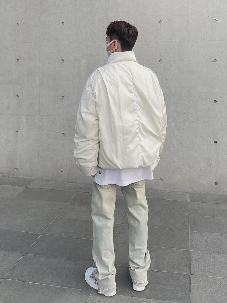 Męskie retro sprane żółte dżinsy rozszerzane z zamkami