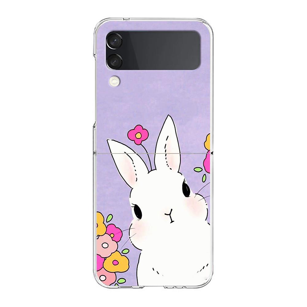 Cute Colorful Rabbit Phone Case For Samsung Galaxy Z Flip 3 4 5 Hard Folding Clear PC Bumper For Samsung Z Flip 6 Back Cover