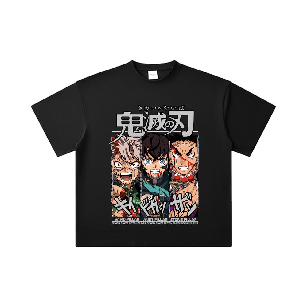260 GSM Double Yarn 32 Count 100% Cotton Demon Slayer V60 Pillars Print Unisex Heavy Cotton T Shirt