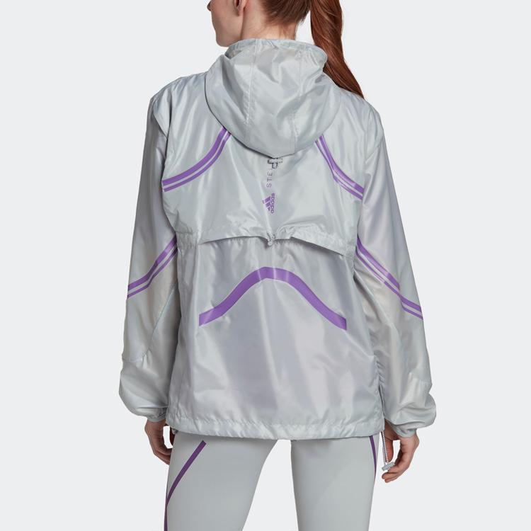 Adidas X Stella McCartney Kollaboration Letter Logo Print Kapuzen-Reißverschlussjacke Damenjacke Hell-Cyan-Grau HG6866