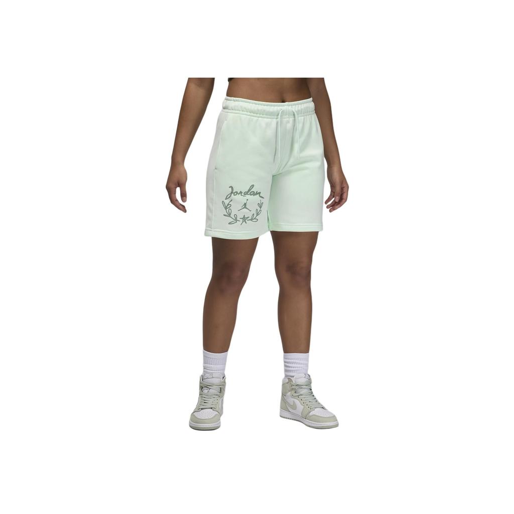 Jordan Brooklyn Fleece Logo Print Drawstring Mid-Rise Casual Shorts Women Shorts Light-Green FN5784-394