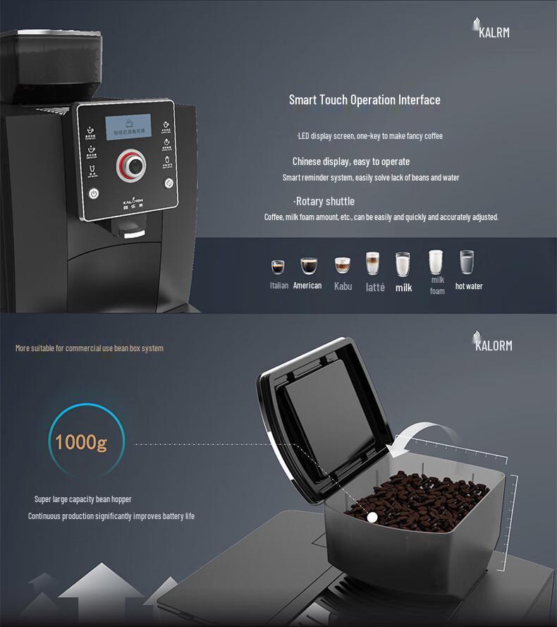 Kaler K60L Italian Smart Espresso Machine - Fully Automatic, Fresh Ground Coffee, One-Button Operation