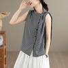 Blusa a quadri in cotone vintage senza maniche Oversize Canotte estive casual larghe Camicia da donna con bottoni