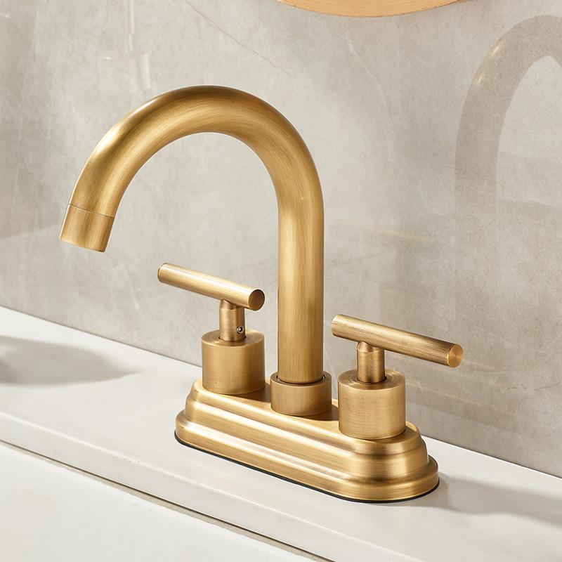 360 Swivel Antique Brass Bathroom Basin Faucet Sink Mixers Taps Bathtub Dual Handles Deck Mounted Basin Sink Mixer Hot and Cold
