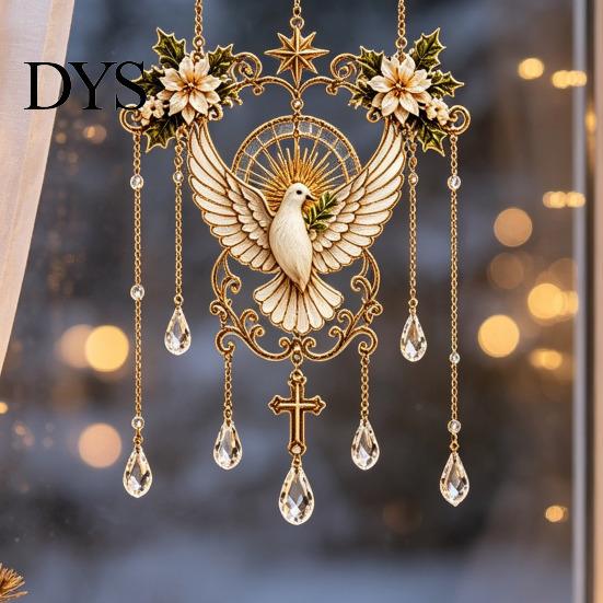 Spiritual Room Ornament Stained Glass Effect Blessing Suncatcher, Acrylic Angel Prayer Window Hanging with Faux Crystal Charm for Home Garden