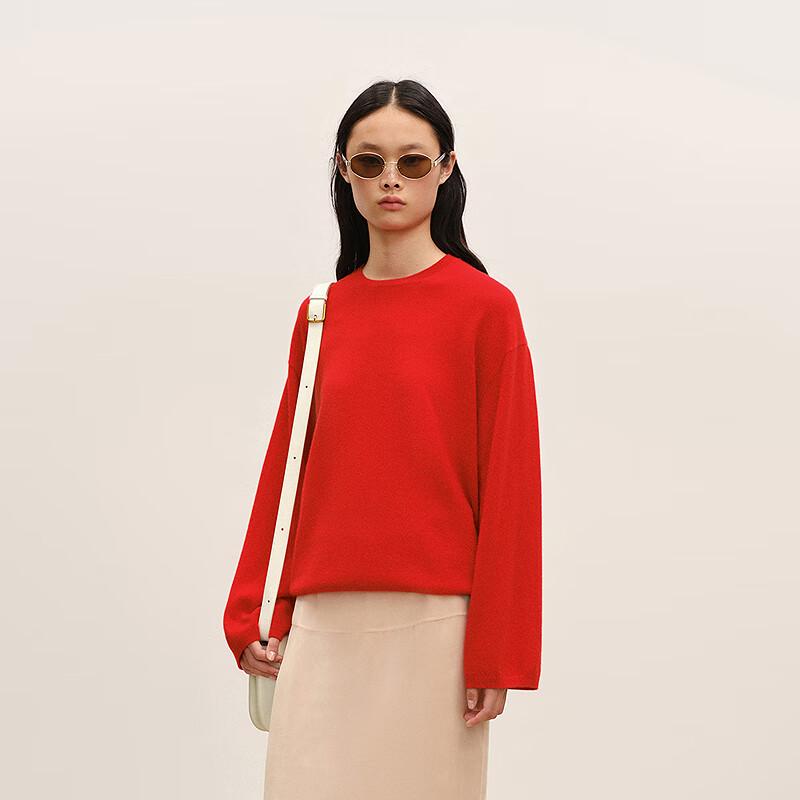 LESS Women's Round Neck Long-Sleeve Pure Cashmere Pullover