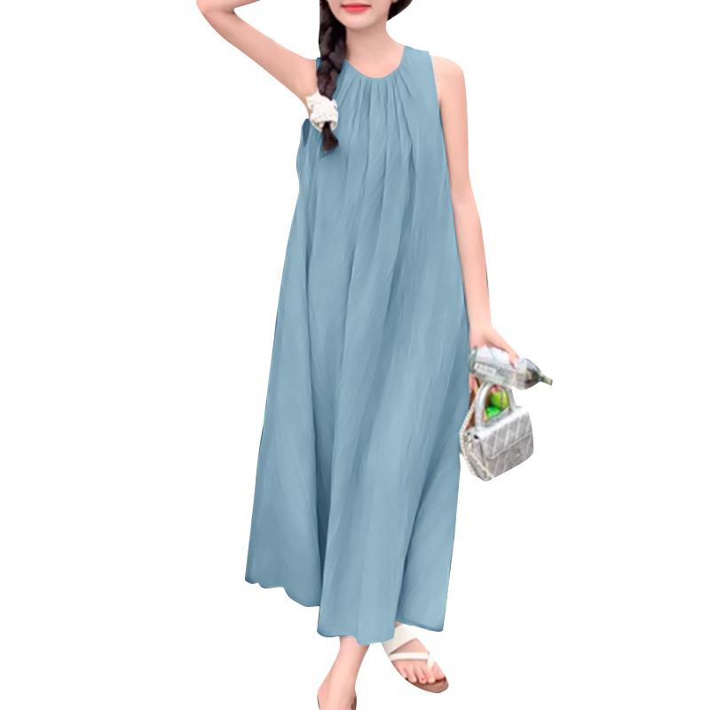 ZANZEA Women Casual Round Neck Summer Sleeveless Dress