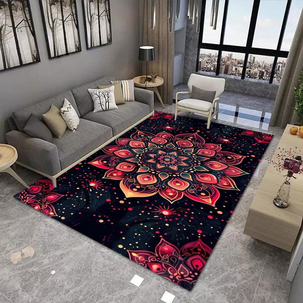 Vibrant Mandala Carpet Mat Rug Evil Eye Geometric Pattern Bohemian Abstract Design Modern Living Room Home Decor Soft Floor Mat