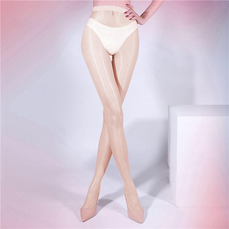 Oil Shiny Smooth Pantyhose High Waist Sheer Glossy Tights Ultra-thin Open Crotch Sexy Lingerie Women Club Style Stockings