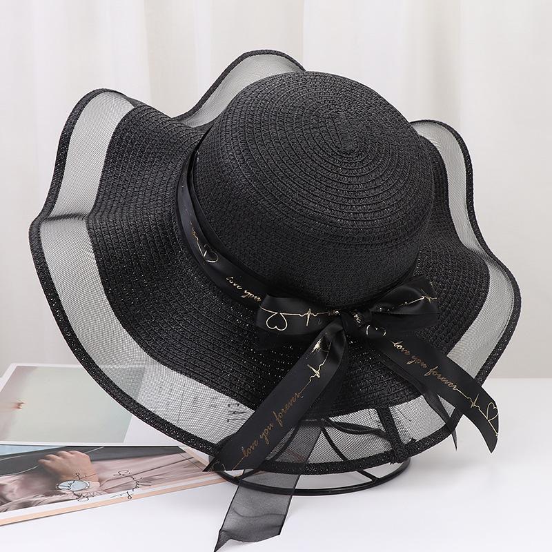Summer French Big Brim Sun Hat Women's Fashion Ins Seaside Sun Protection Straw Hat Pastoral Pearl Face Small Sun Hat