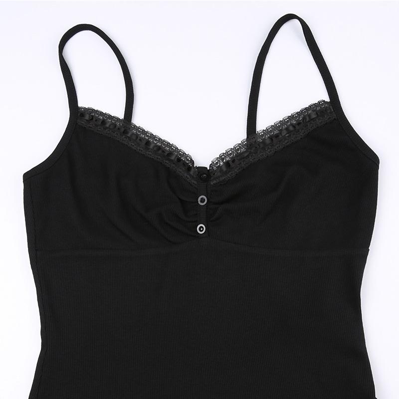 Sexy Folds Buttons Sleeveless Crop Top Black Vintage Y2K Corset Tops  Casual Basic T-shirt