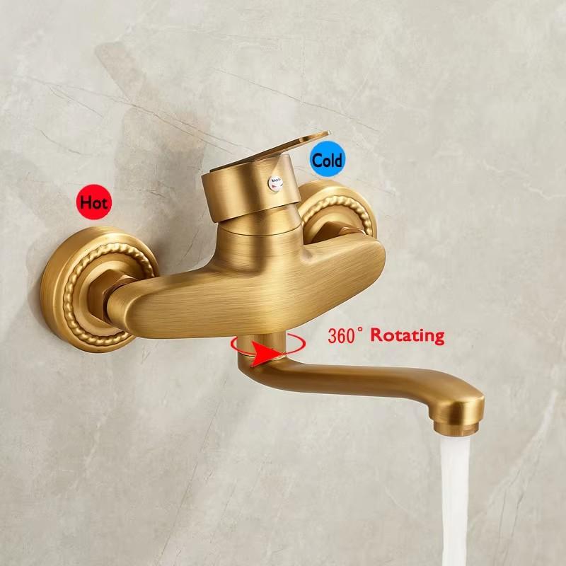Antique Hot and Cold Bathtub Faucet Wall Mounted 360 Rotate Bathroom Basin Faucets Mop Pool Tap Outdoor Balcony faucet